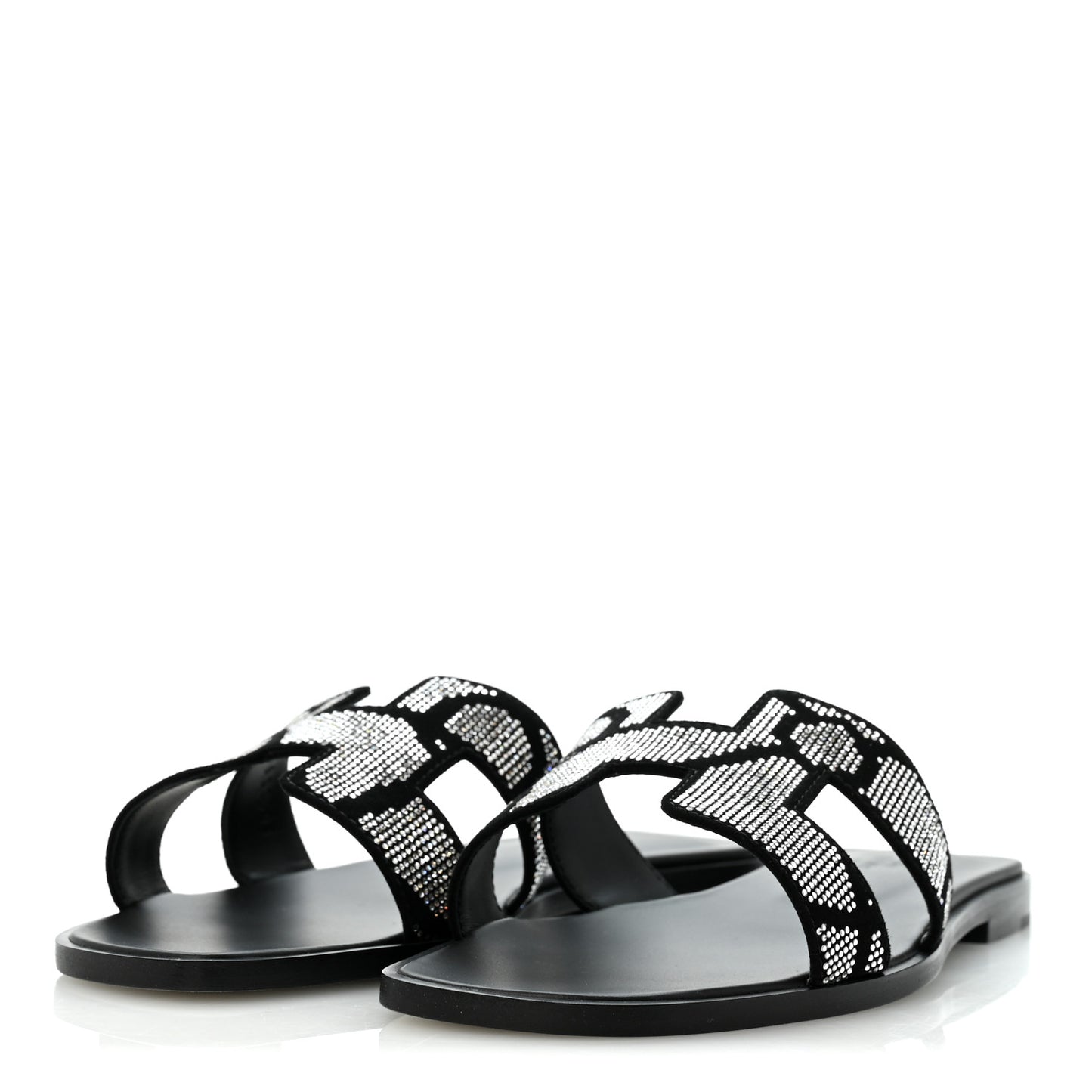 Suede Goatskin Crystal Figure Artistique Oran Sandals 40 Black Cristal