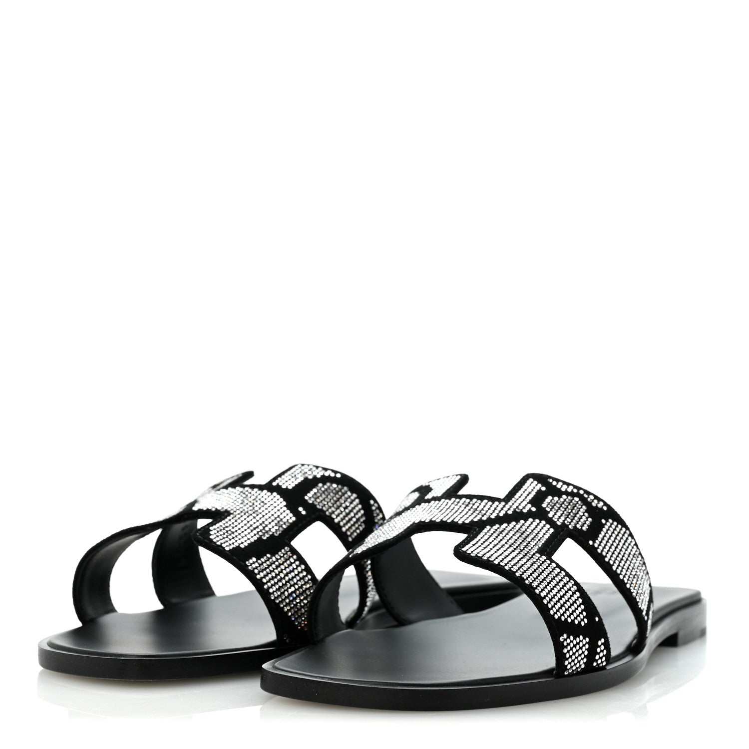 Hermes Suede Goatskin Crystal Figure Artistique Oran Sandals 40 Black Cristal 4 of 10
