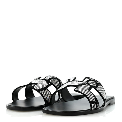 Hermes Suede Goatskin Crystal Figure Artistique Oran Sandals 40 Black Cristal 4 of 10