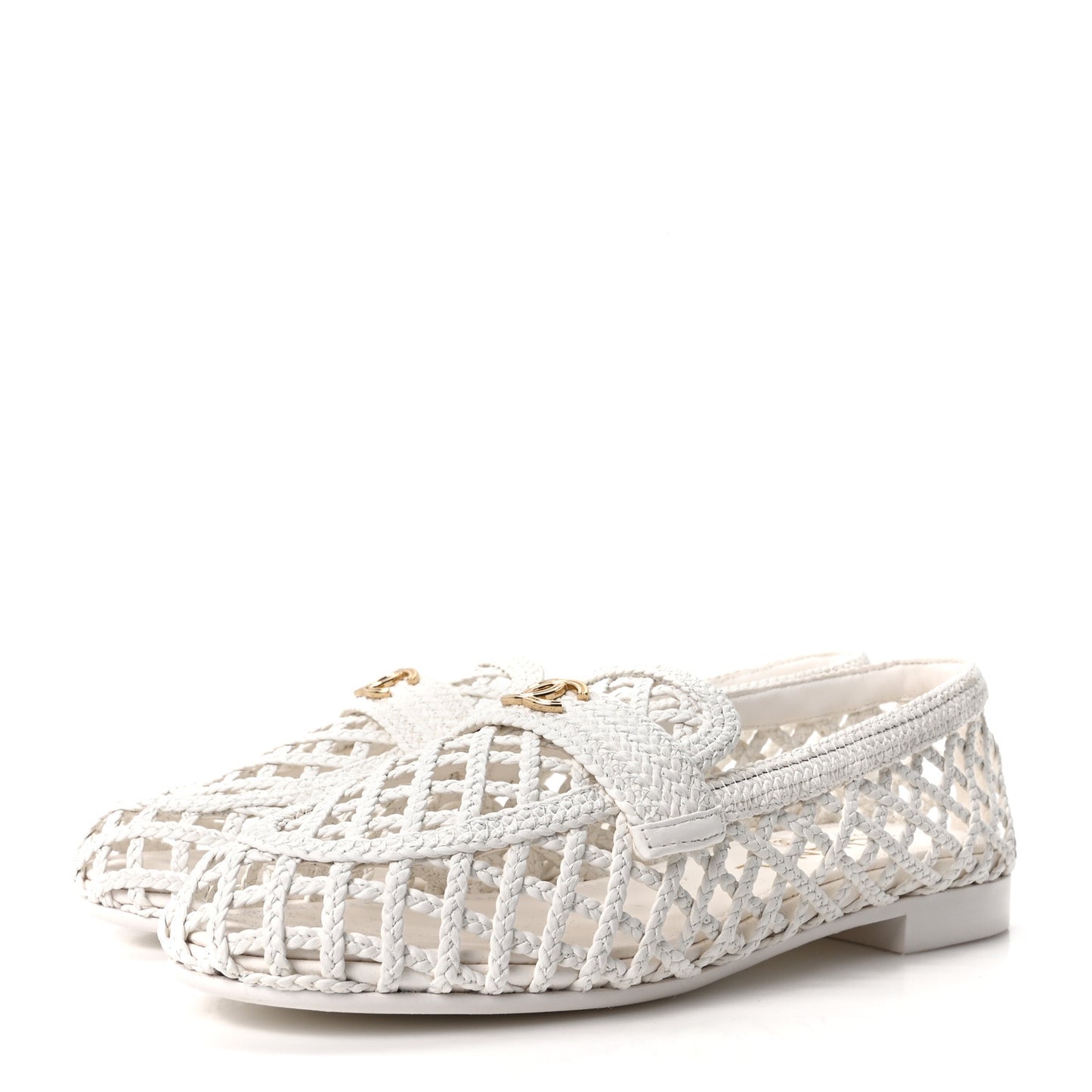 Braided Lambskin CC Mocassin Loafers 37 White