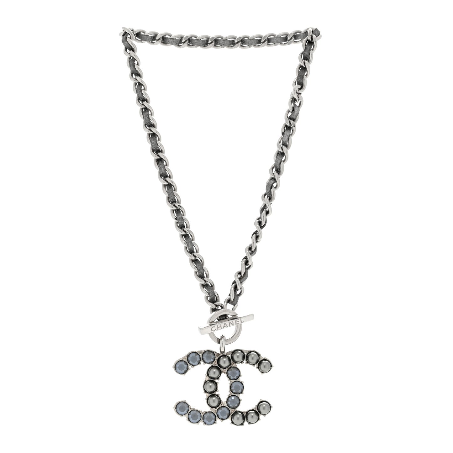 Crystal Pearl Short CC Necklace Silver Ruthenium