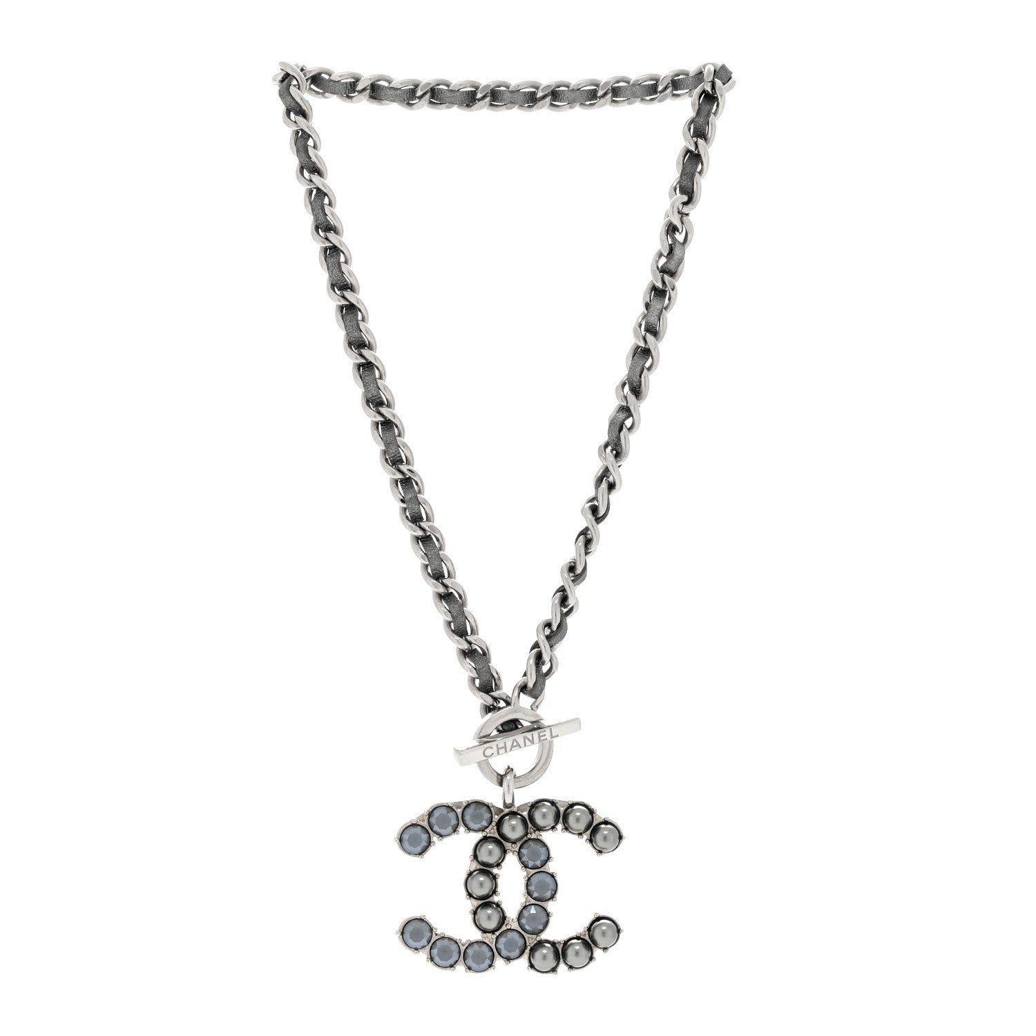 Chanel Crystal Pearl Short CC Necklace Silver Ruthenium 2 of 4