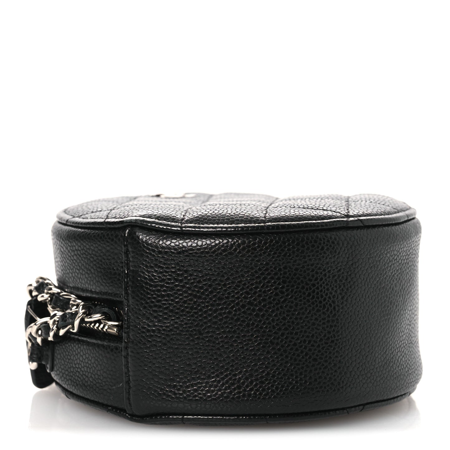 Caviar Quilted Round Clutch With Chain Black