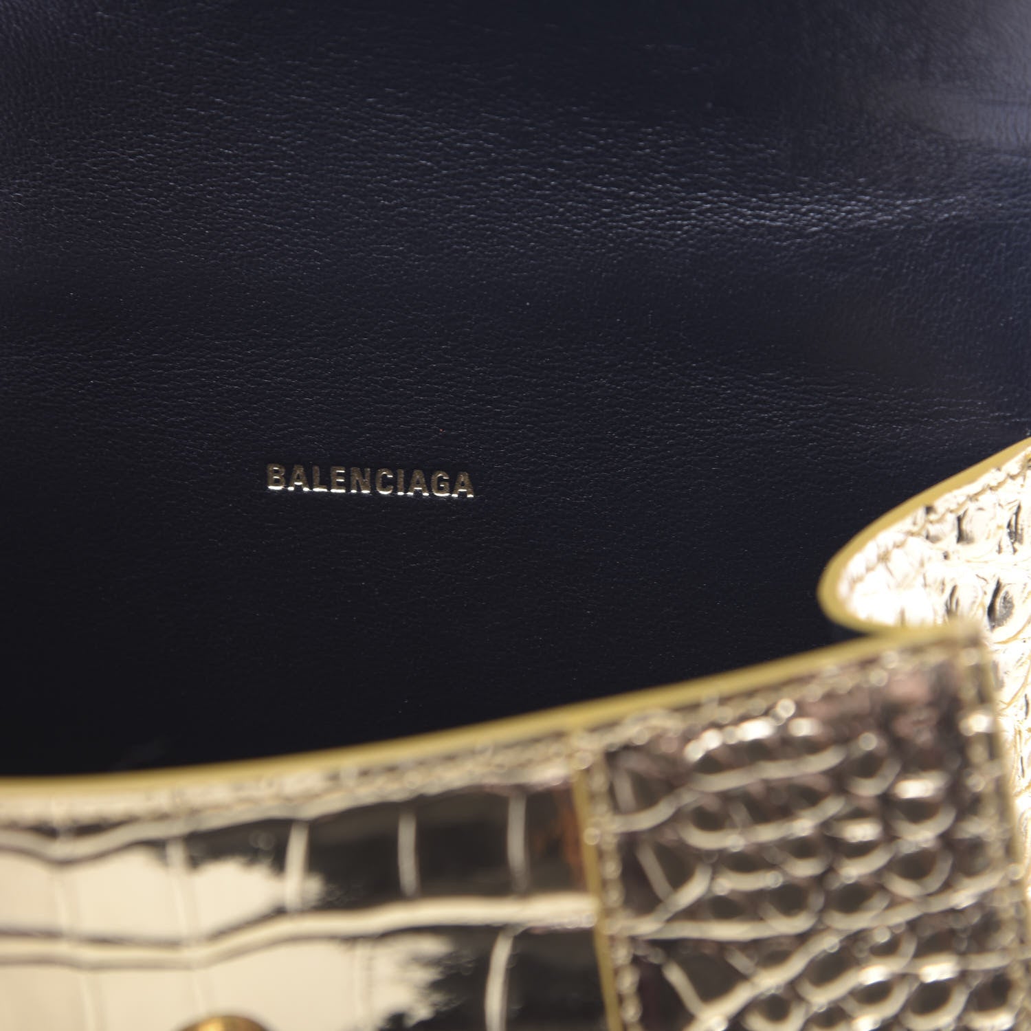 Balenciaga Metallic Calfskin Crocodile Embossed Hourglass Top Handle Bag XS Gold 6 of 10