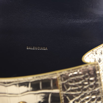 Balenciaga Metallic Calfskin Crocodile Embossed Hourglass Top Handle Bag XS Gold 6 of 10