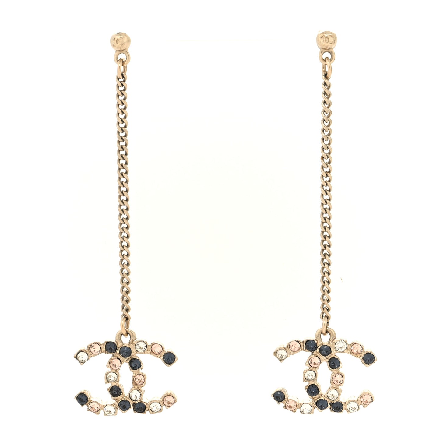 Crystal CC Drop Earrings Pink Grey Gold