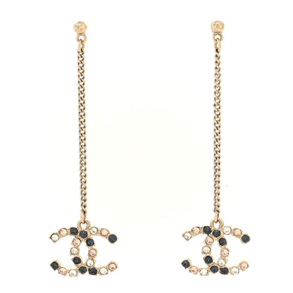 Chanel Crystal CC Drop Earrings Pink Grey Gold 1 of 4