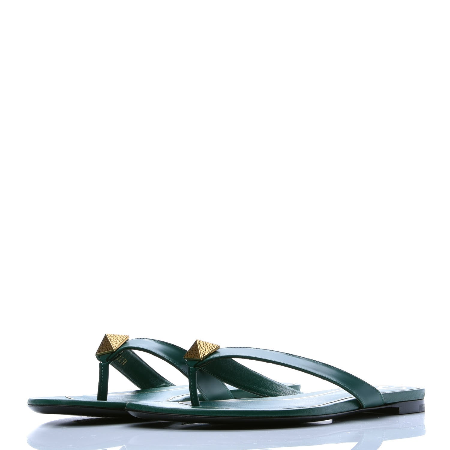Valentino Garavani Calfskin Rockstud Thong Sandals 38 Green 3 of 10