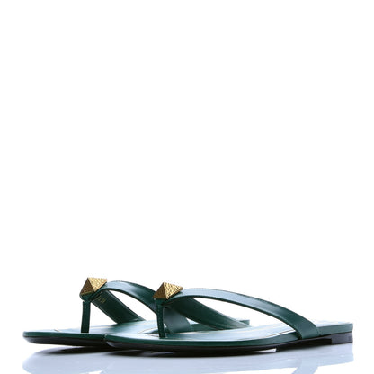 Valentino Garavani Calfskin Rockstud Thong Sandals 38 Green 3 of 10