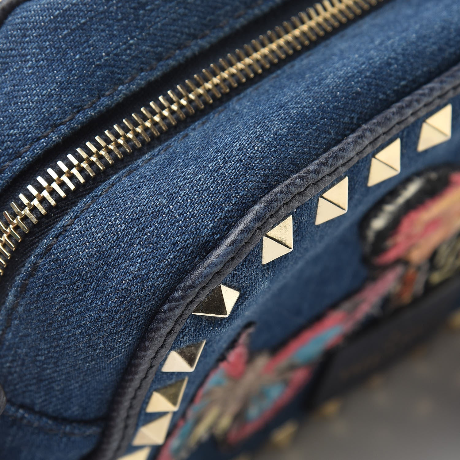 Valentino Garavani Denim Butterfly Embroidered Rockstud Camera Crossbody Bag Light Denim Multicolor 12 of 13