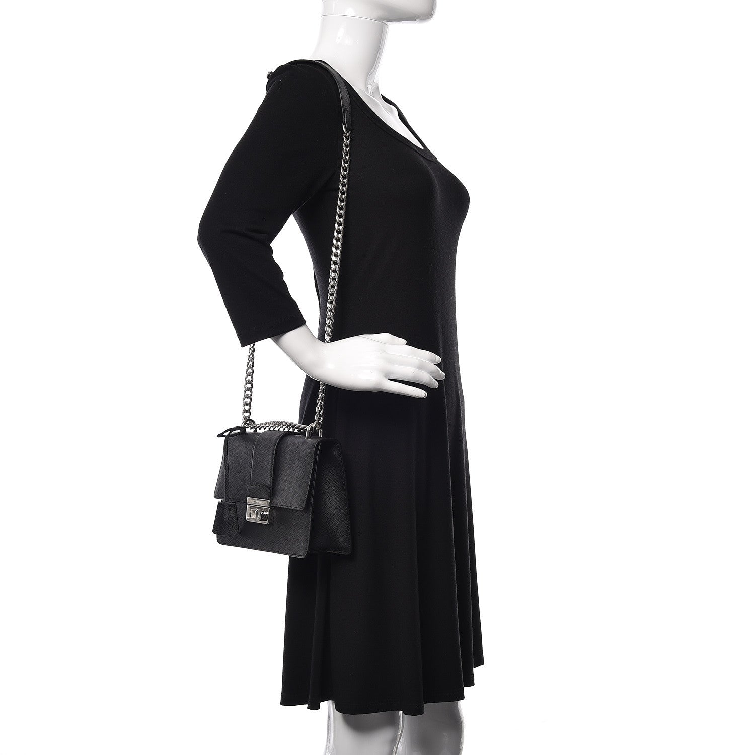 Prada Saffiano Pattina Crossbody Bag Black 2 of 9