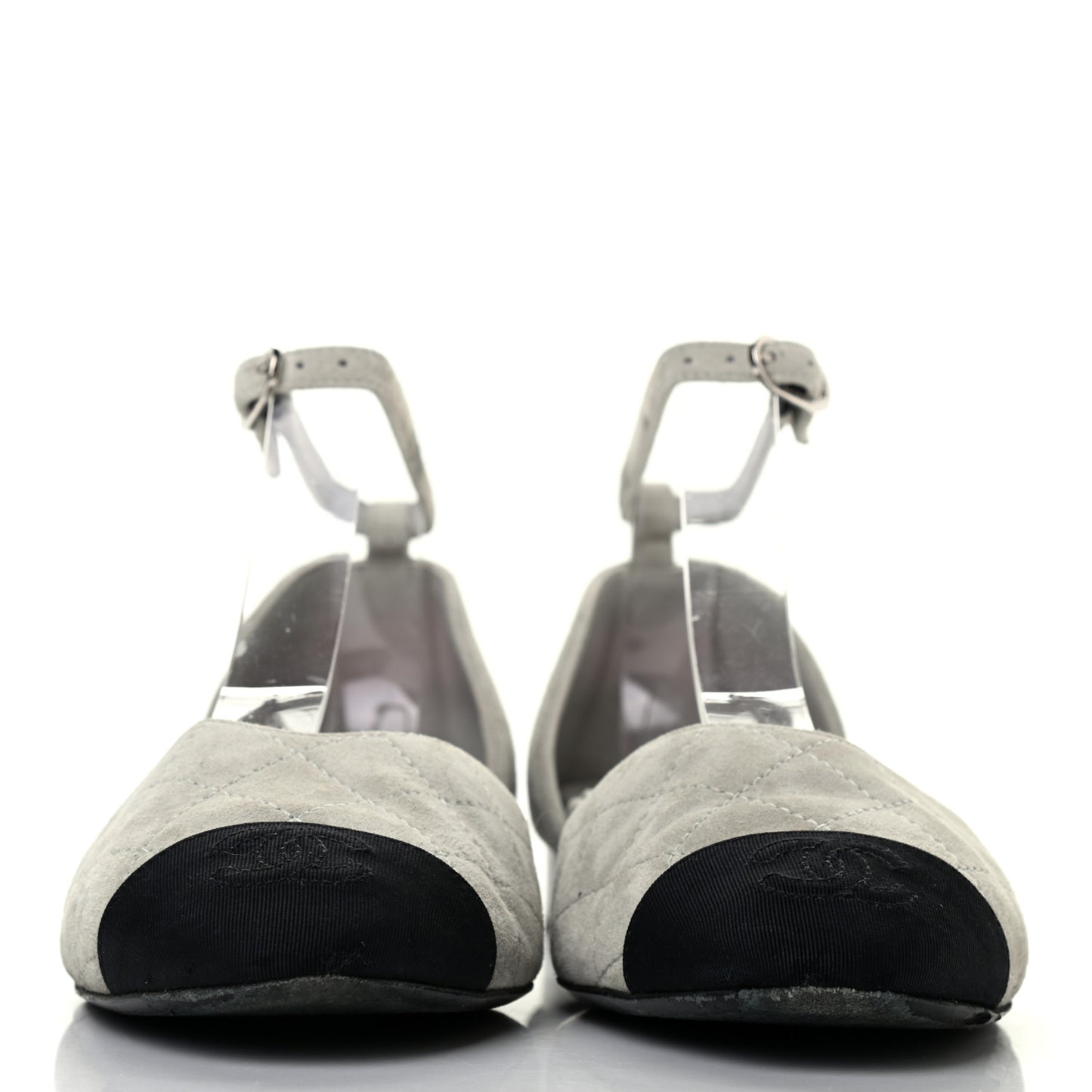 Suede Grosgrain Cap Toe CC Mary Jane Flats 36.5 Grey Black