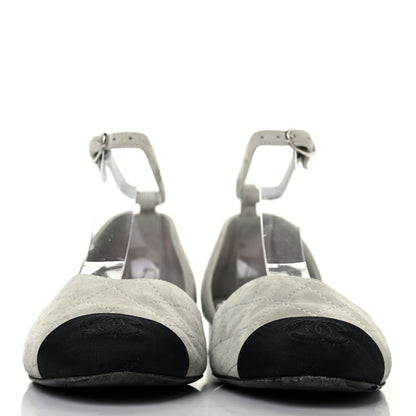 Chanel Suede Grosgrain Cap Toe CC Mary Jane Flats 36.5 Grey Black 2 of 6