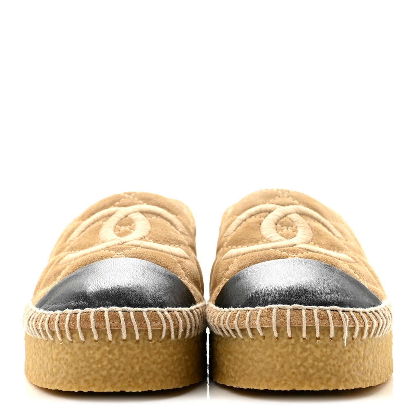 Suede Quilted CC Espadrilles 37 Beige Black