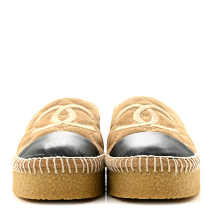 Chanel Suede Quilted CC Espadrilles 37 Beige Black 3 of 9