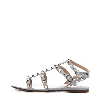 Valentino Garavani Calfskin Nappa Rockstud Gladiator Flat Sandals 35.5 Pastel Grey 1 of 9