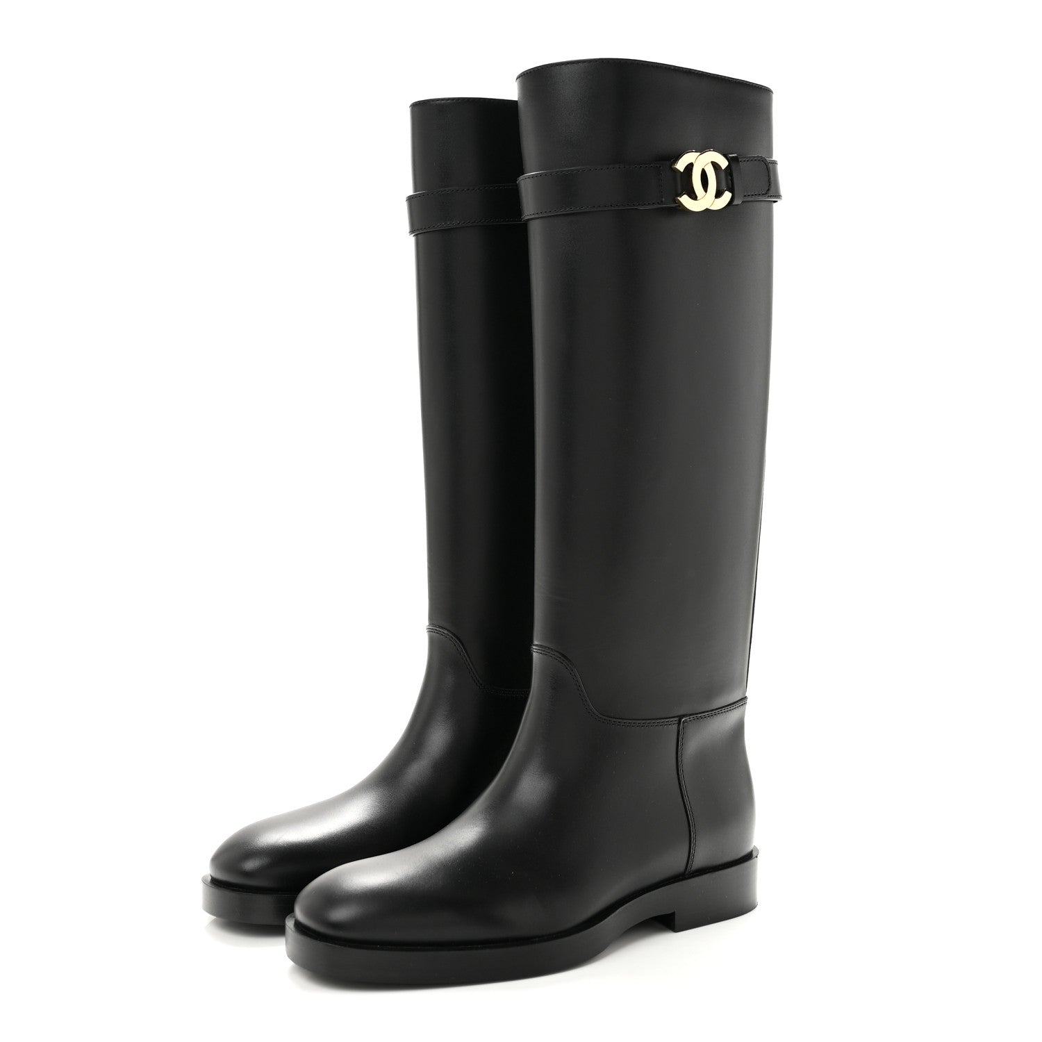 Chanel Calfskin CC Buckle High Boots 38 Black 4 of 9