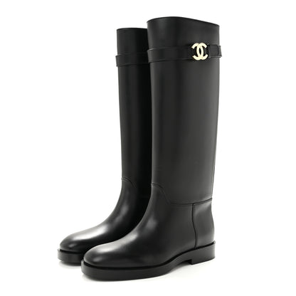 Chanel Calfskin CC Buckle High Boots 38 Black 4 of 9