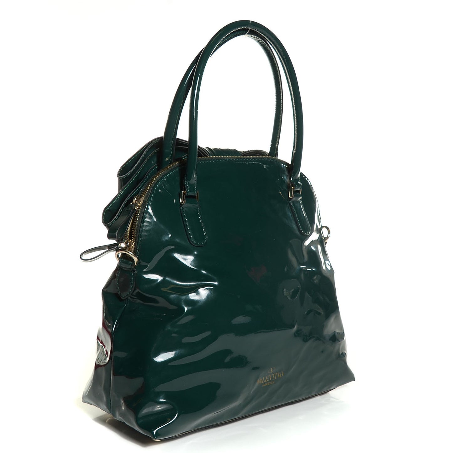 Patent Lacca Bow Dome Tote Dark Green