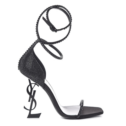 Saint Laurent Satin Crystal Opyum Sandals 38 Black 1 of 8