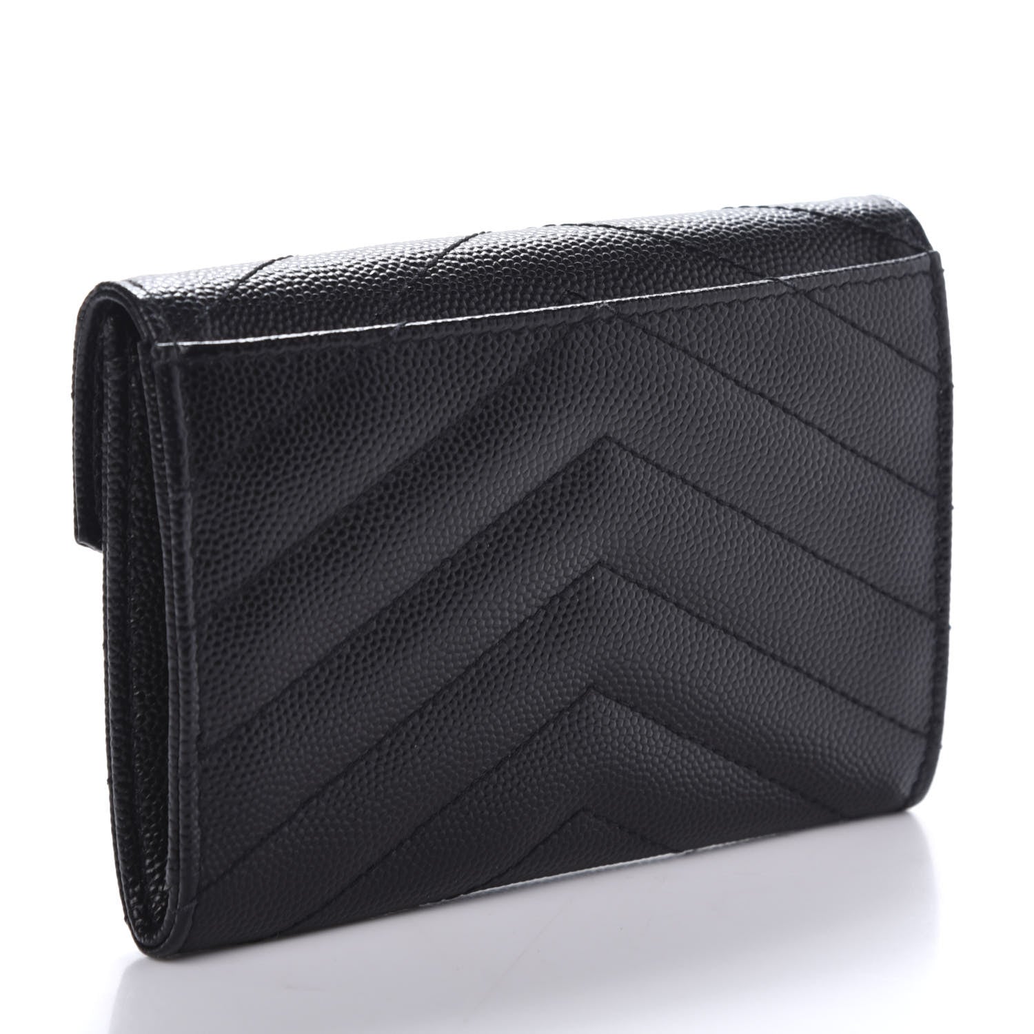 Saint Laurent Grain De Poudre Matelasse Chevron Small Monogram Envelope Wallet Black 3 of 9