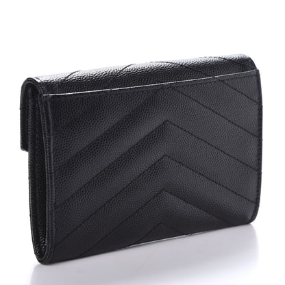 Saint Laurent Grain De Poudre Matelasse Chevron Small Monogram Envelope Wallet Black 3 of 9