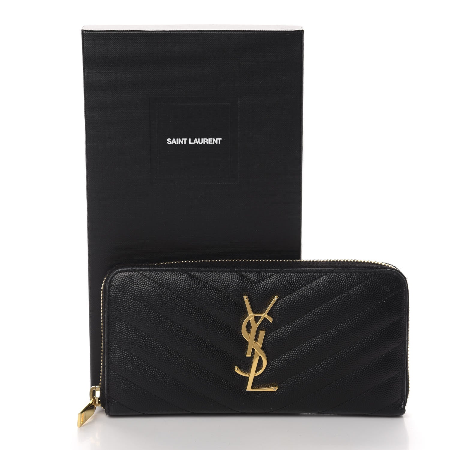 Saint Laurent Grain De Poudre Matelasse Chevron Monogram Zip Around Wallet Black 8 of 8
