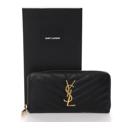 Saint Laurent Grain De Poudre Matelasse Chevron Monogram Zip Around Wallet Black 8 of 8
