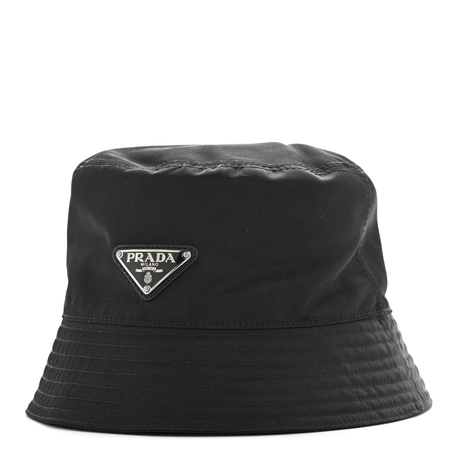 Prada Re-Nylon Rubber Logo Mens Bucket Hat L Black 1 of 8
