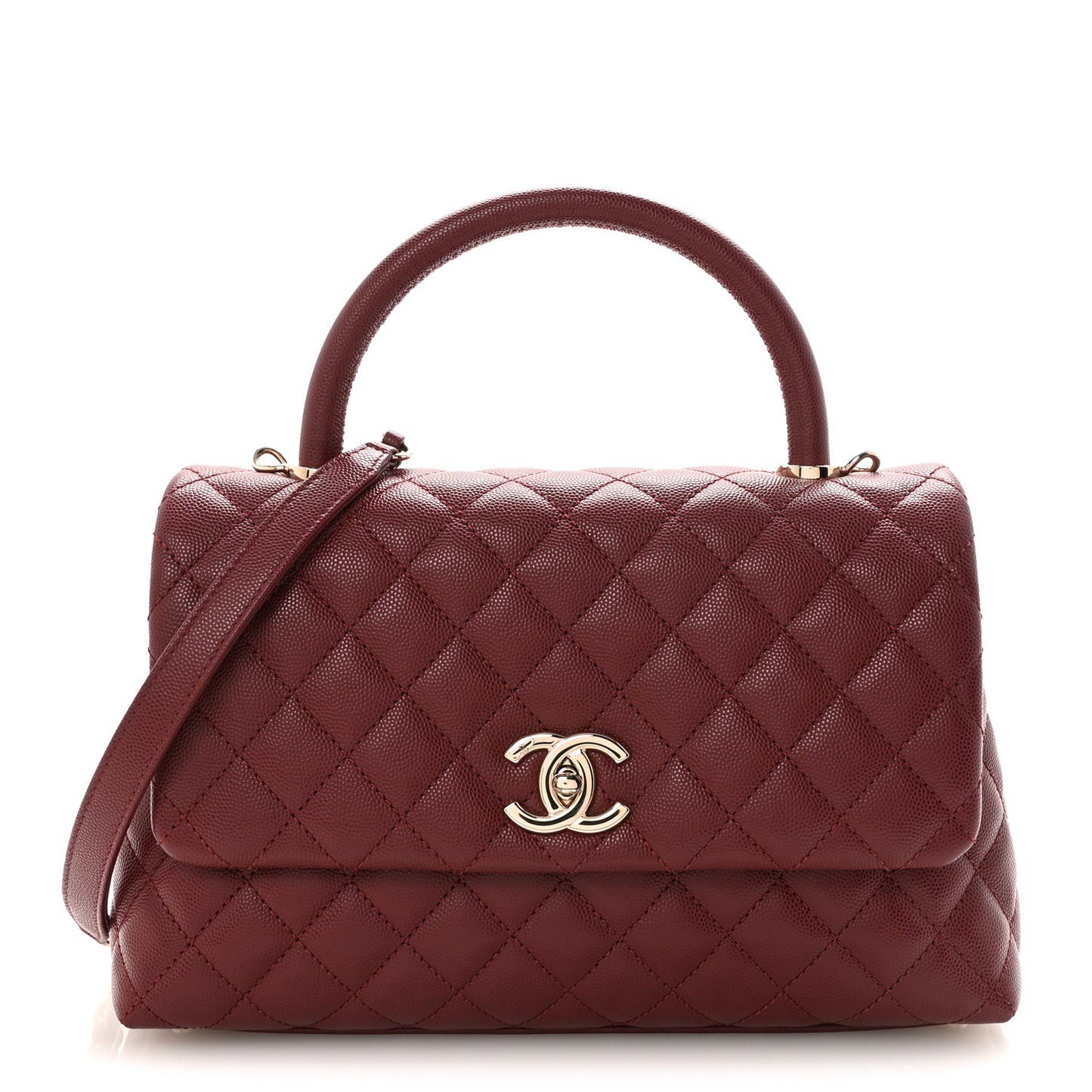 Caviar Quilted Small Coco Handle Flap Burgundy