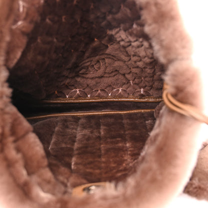 Chanel Shearling Suede Stiched CC Tote Dark Brown 6 of 11