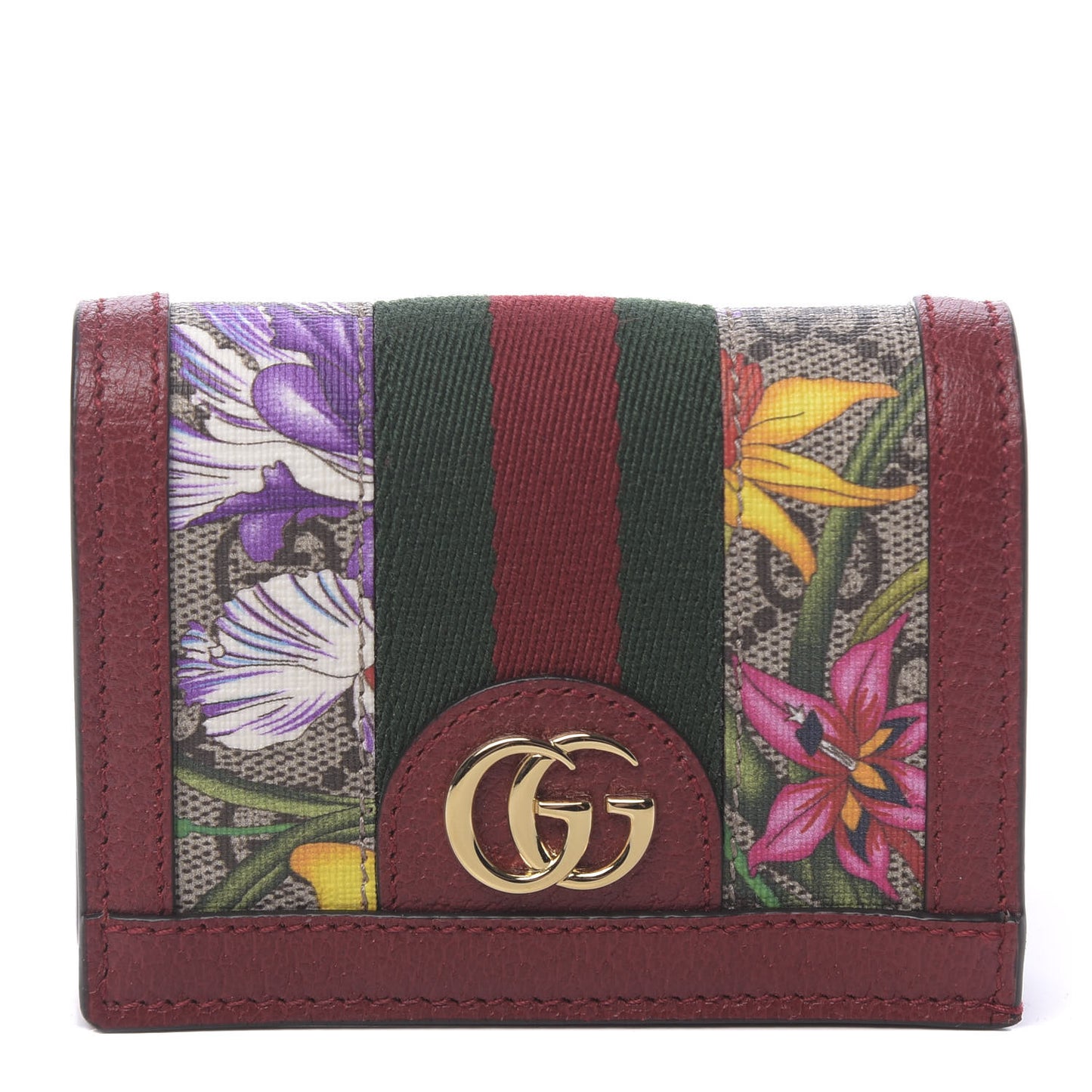 GG Supreme Monogram Flora Web Ophidia Card Case Red