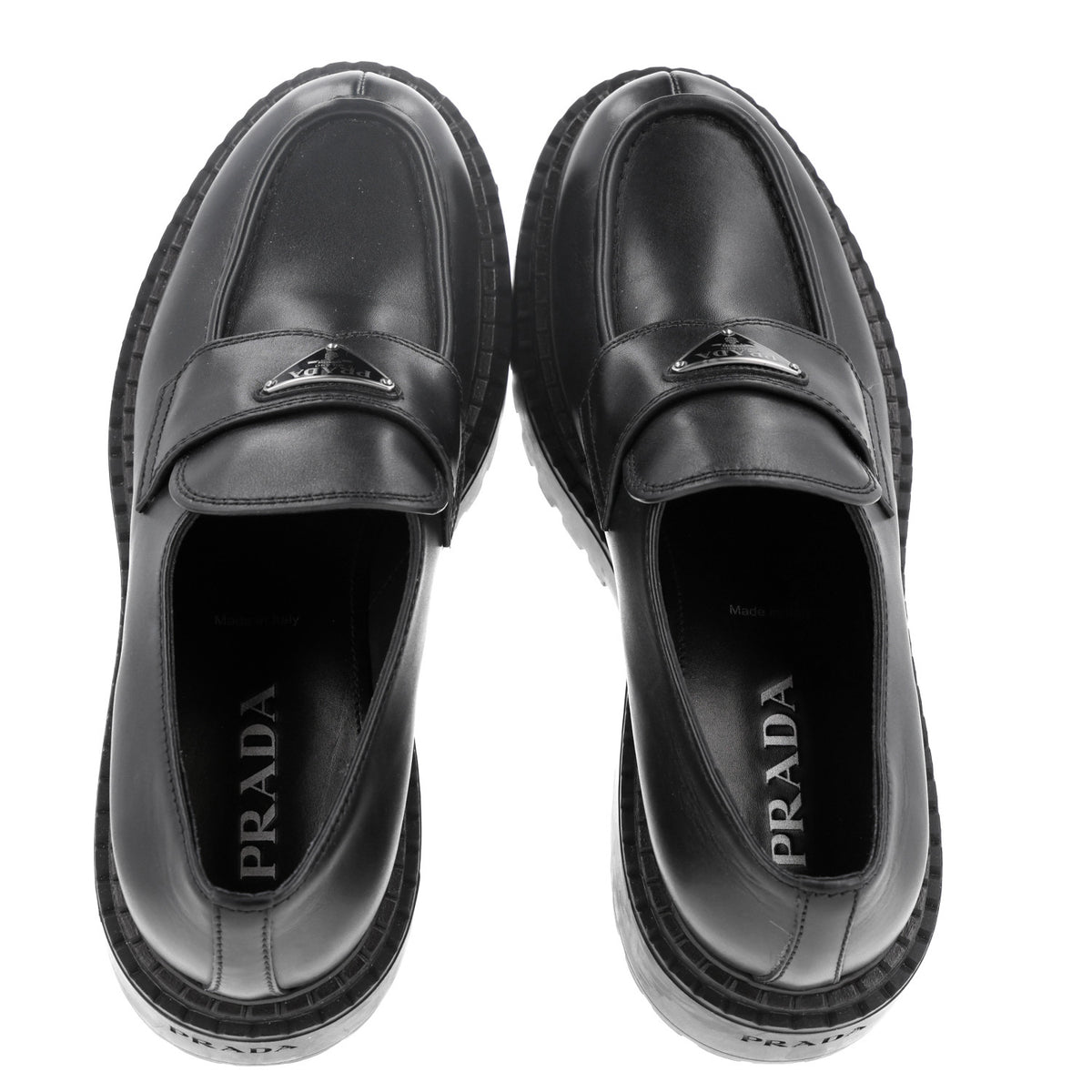 Prada Spazzolato Metal Triangle Logo Mens 35mm Loafers 9 Black 2 of 11