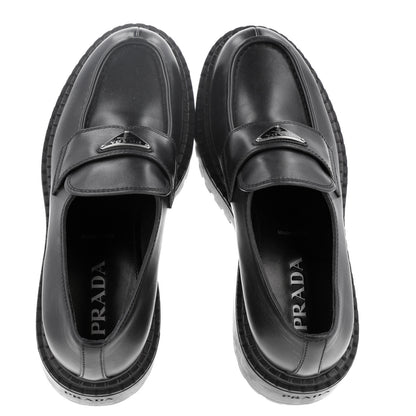 Prada Spazzolato Metal Triangle Logo Mens 35mm Loafers 9 Black 2 of 11