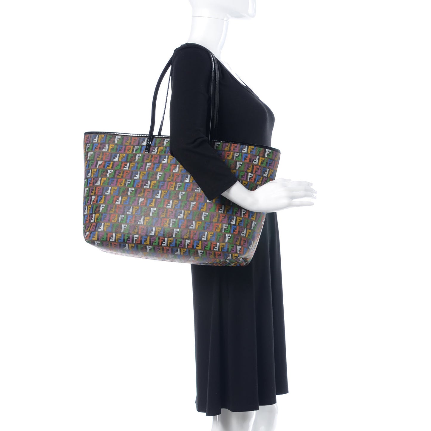 Zucca Spalmati Patent Zucchino Screen Print Medium Roll Tote Tobacco Multicolor Black