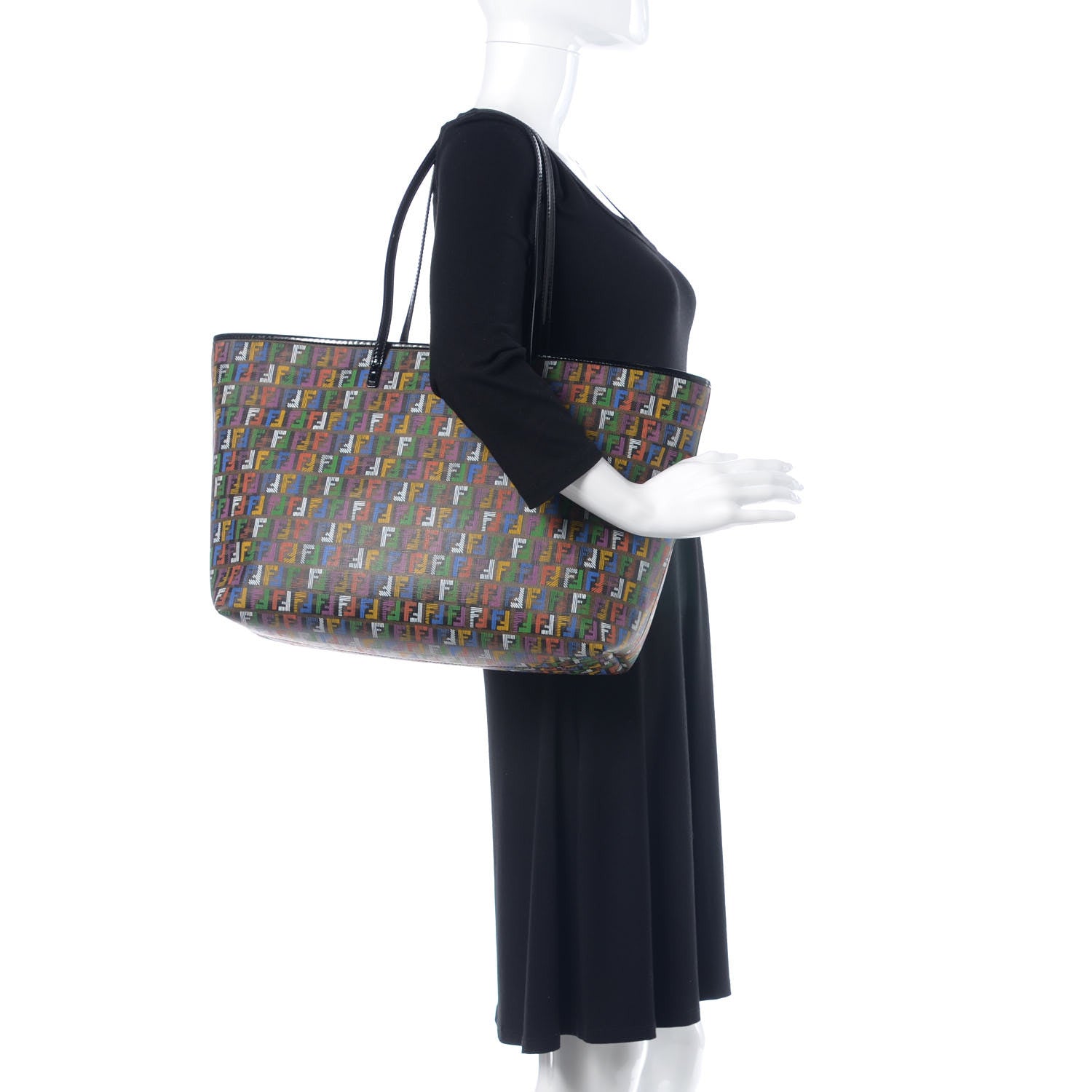 Fendi Zucca Spalmati Patent Zucchino Screen Print Medium Roll Tote Tobacco Multicolor Black 2 of 10