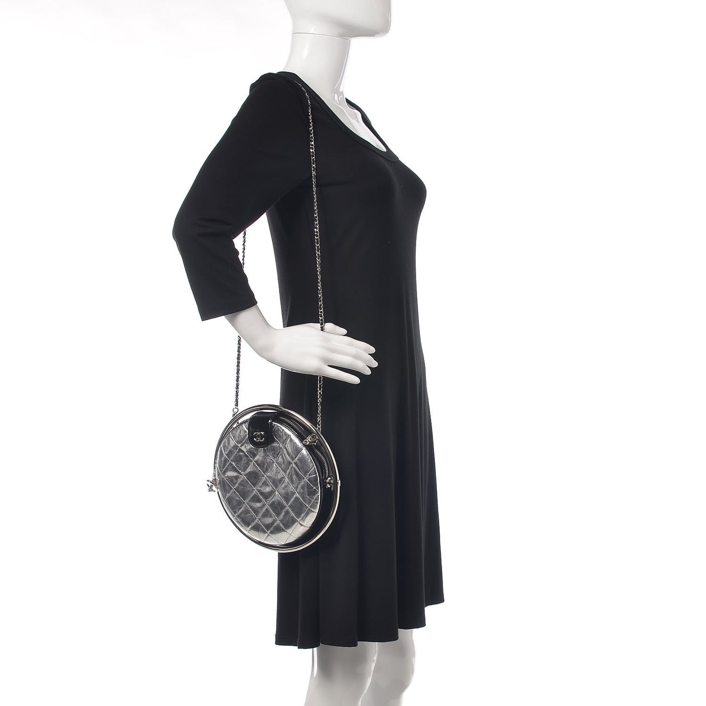 Metallic Aged Calfskin Patent Planet Minaudiere Shoulder Bag Silver