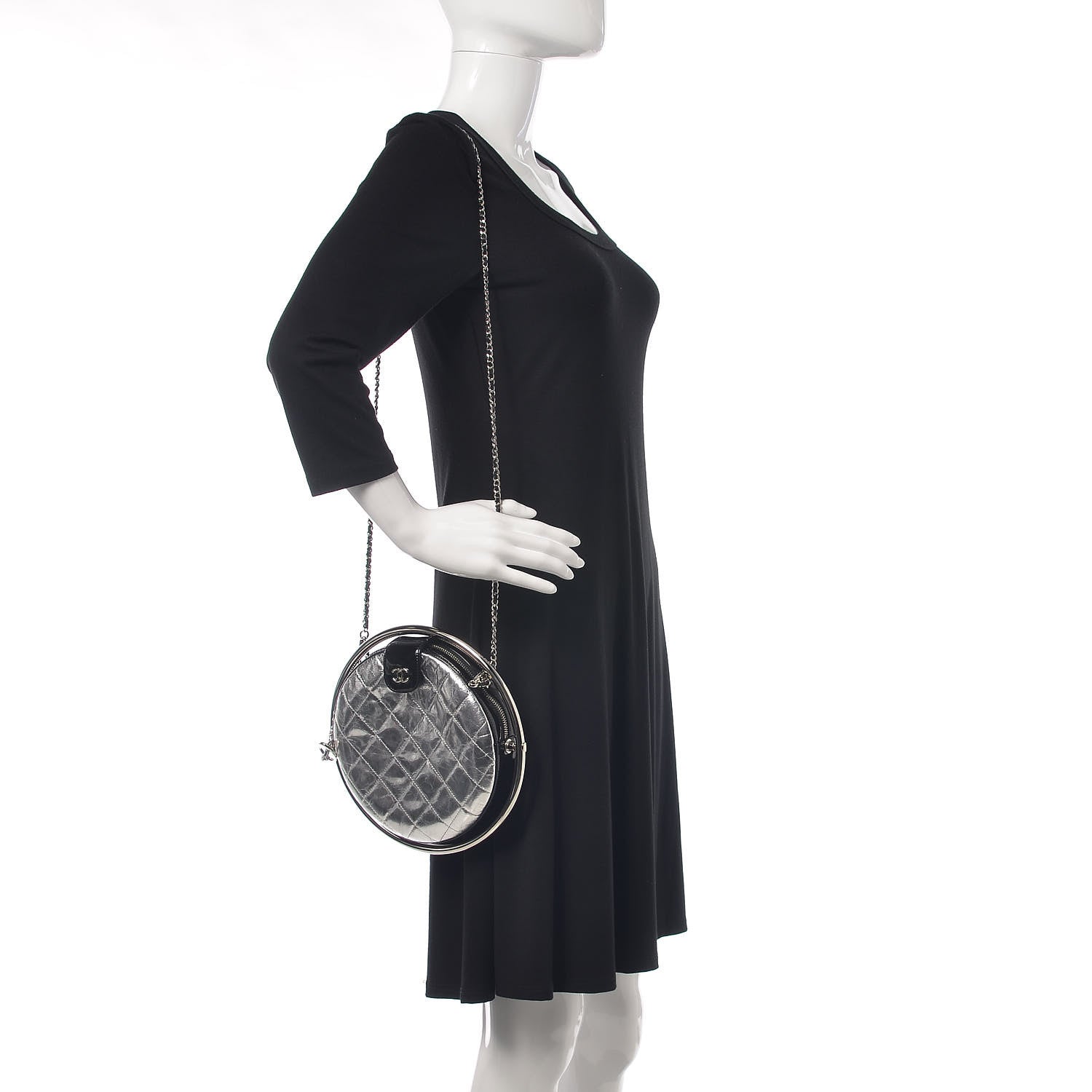 Chanel Metallic Aged Calfskin Patent Planet Minaudiere Shoulder Bag Silver 2 of 7
