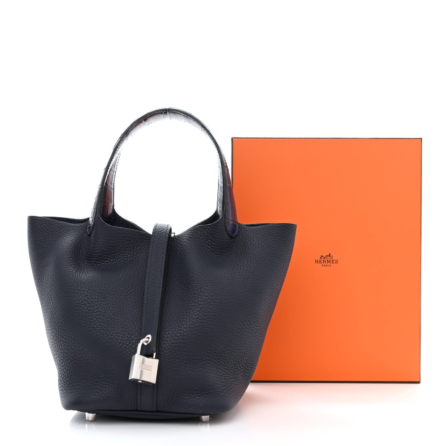 Hermes Taurillon Clemence Matte Alligator Picotin Lock Touch 22 Bleu Nuit 11 of 11