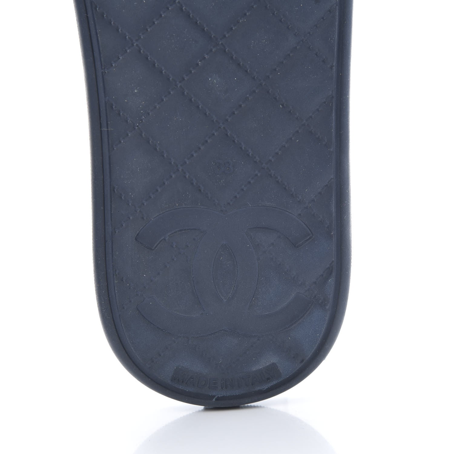 Chanel Tweed Rubber CC Flat Mules 38 Navy 6 of 7