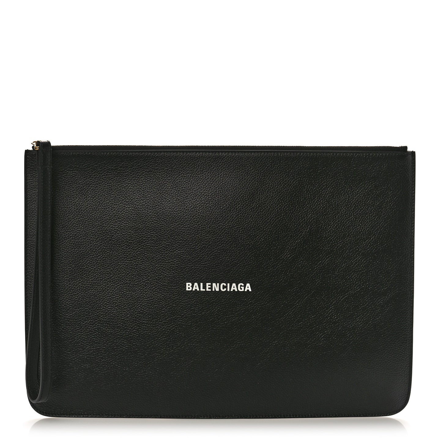 Grained Calfskin Logo Large Cash Wristlet Pouch Black White