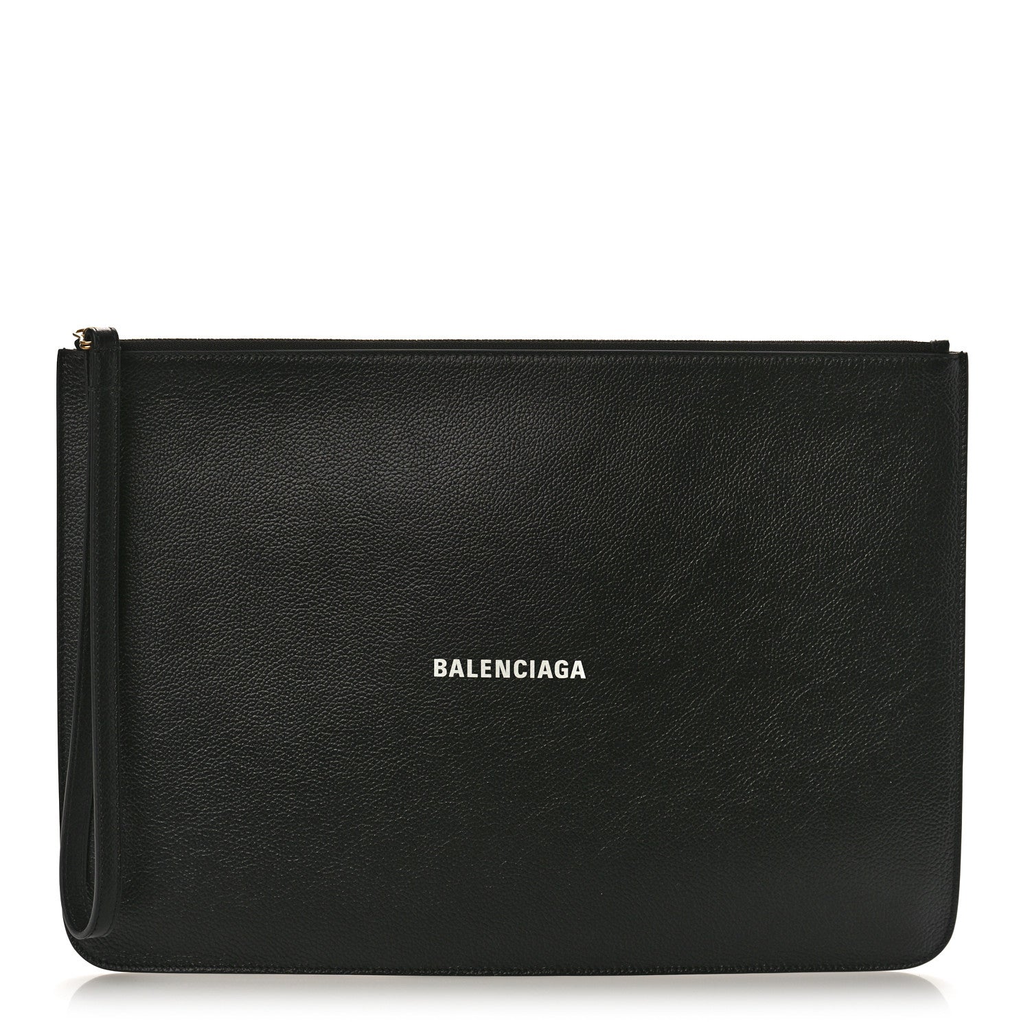 Balenciaga Grained Calfskin Logo Large Cash Wristlet Pouch Black White 1 of 8