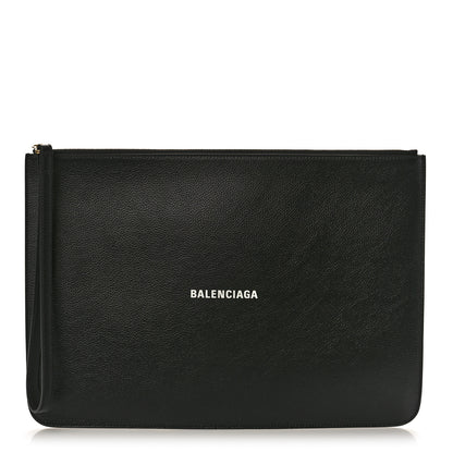 Balenciaga Grained Calfskin Logo Large Cash Wristlet Pouch Black White 1 of 8