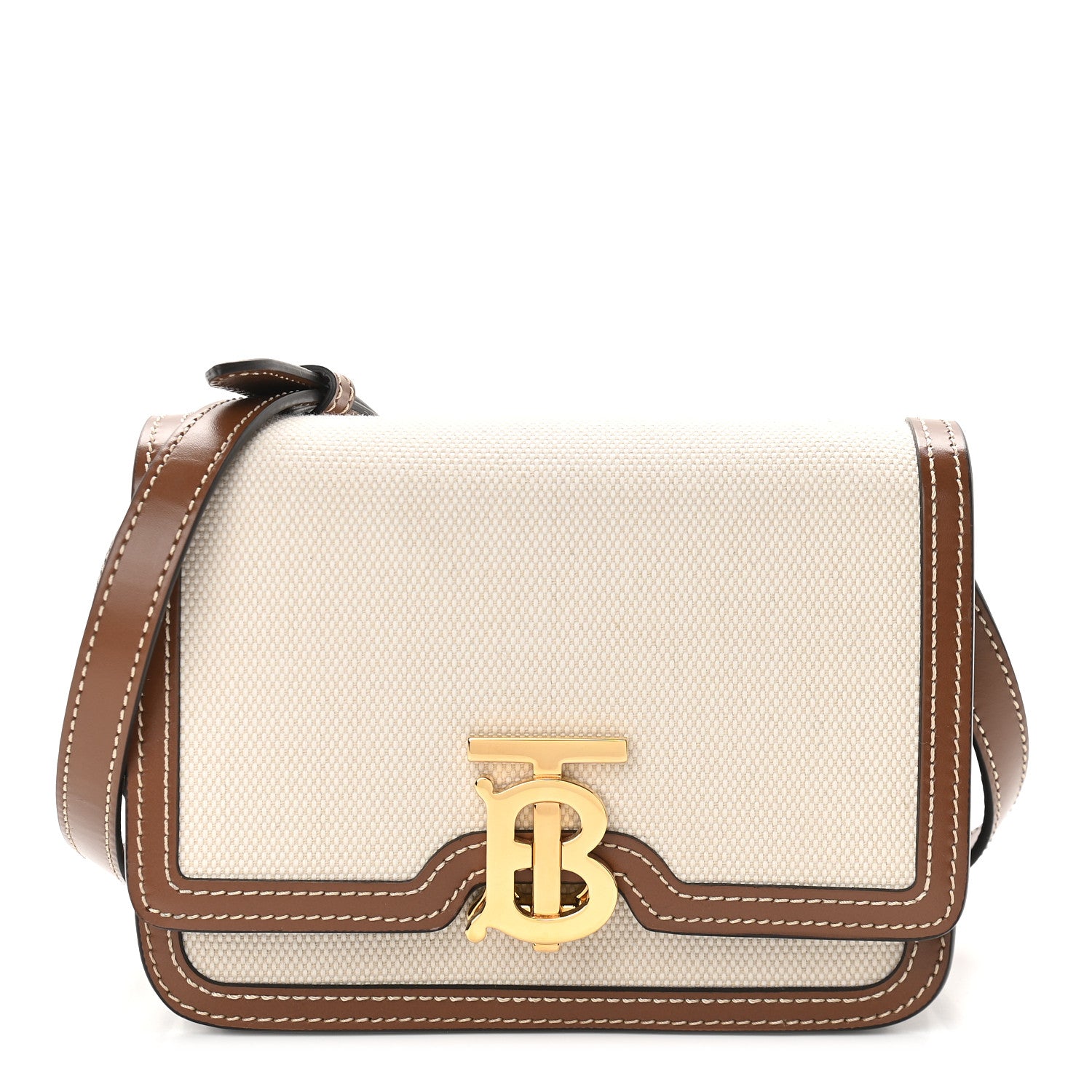 Burberry Canvas Calfskin Small TB Bag Natural 1 of 9