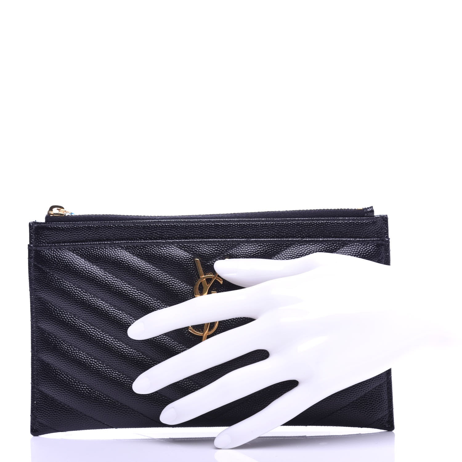 Saint Laurent Grain De Poudre Chevron Monogram Bill Pouch Black 2 of 8