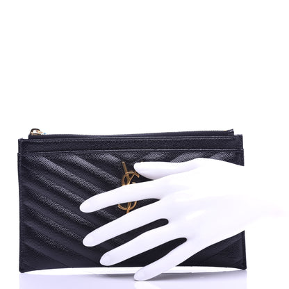 Saint Laurent Grain De Poudre Chevron Monogram Bill Pouch Black 2 of 8