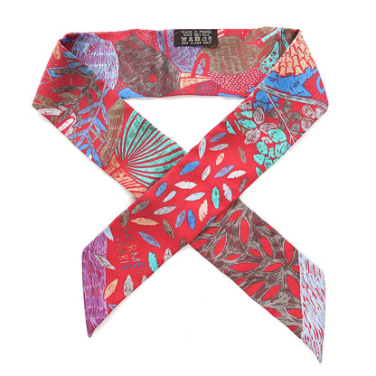 Hermes Silk Chacun Fait Son Nid Twilly Rouge Bleu Violet 1 of 3