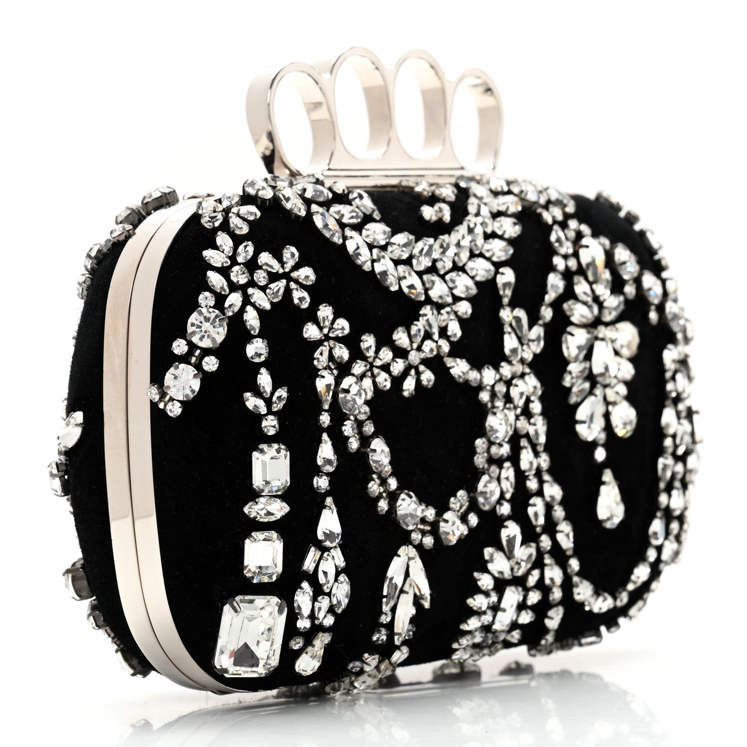 Alexander McQueen Suede Crystal Knuckle Box Clutch Black 3 of 8