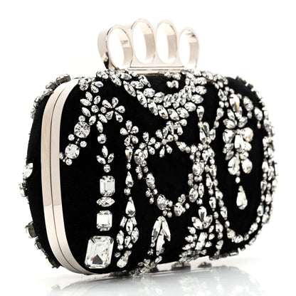 Alexander McQueen Suede Crystal Knuckle Box Clutch Black 3 of 8
