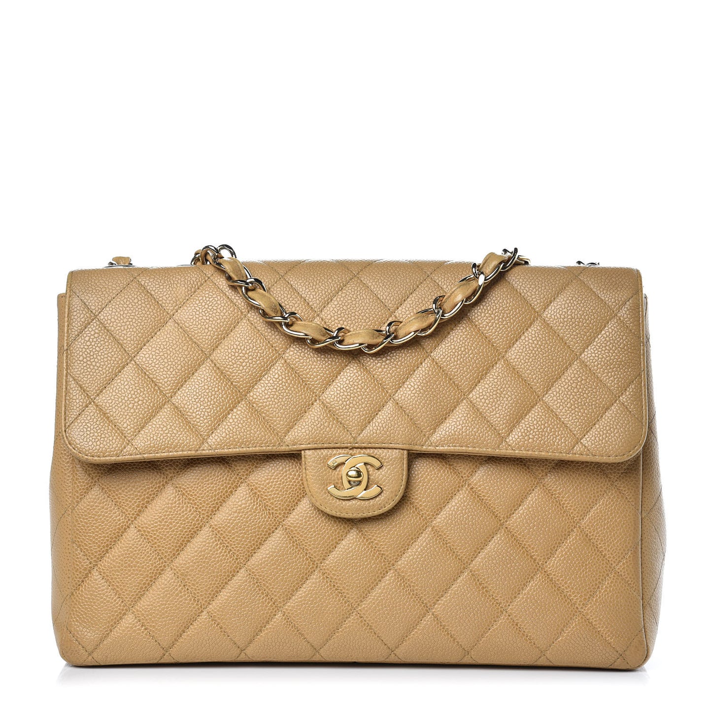 Caviar Quilted Jumbo Single Flap Beige